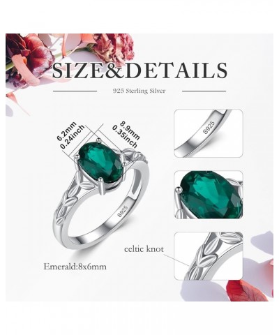 925 Sterling Silver Celtic Knot Ring 8x6 mm Oval Cut Gemstone Birthstone Engagement Ring for Women 12 05.Emerald $40.85 Rings