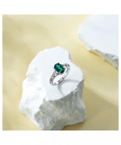 925 Sterling Silver Celtic Knot Ring 8x6 mm Oval Cut Gemstone Birthstone Engagement Ring for Women 12 05.Emerald $40.85 Rings