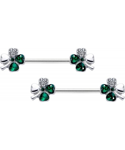 14G Womens Nipplerings Piercing 316L Steel 2Pc Clear Green Accent Shamrock Nipple Ring Set 9/16 $15.63 Body Jewelry