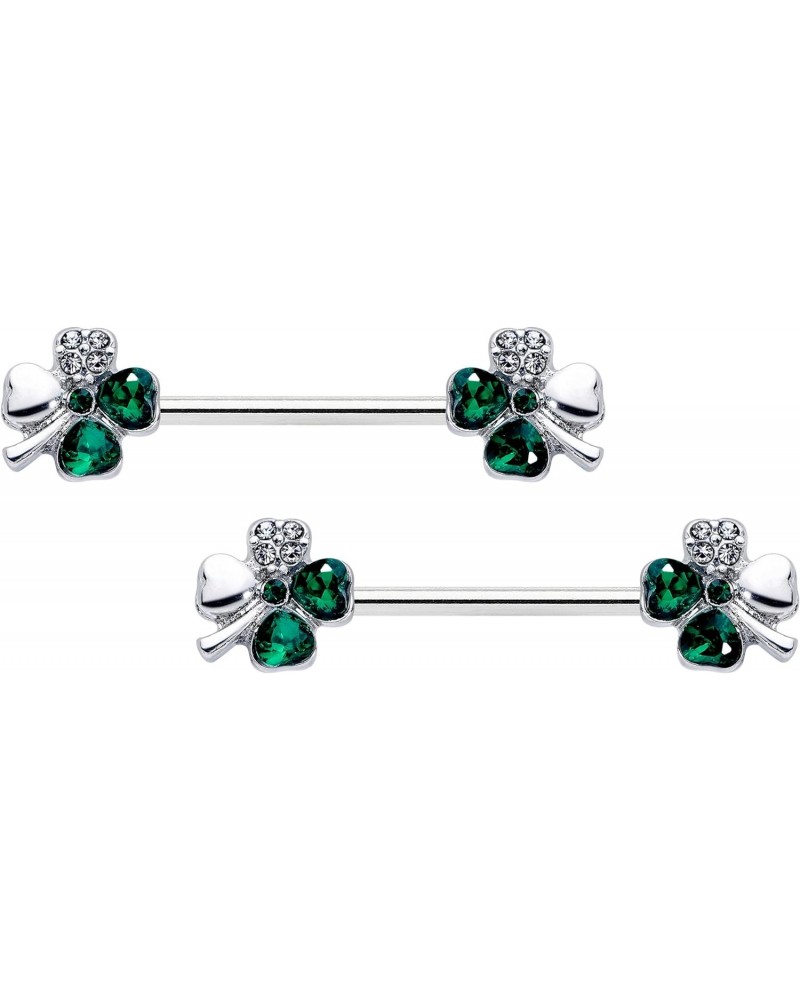 14G Womens Nipplerings Piercing 316L Steel 2Pc Clear Green Accent Shamrock Nipple Ring Set 9/16 $15.63 Body Jewelry