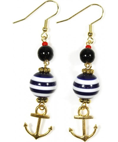 'Russian Sailor', Striped Double Dangle Earrings on Goldtone French Wires Dress Blues $12.97 Earrings