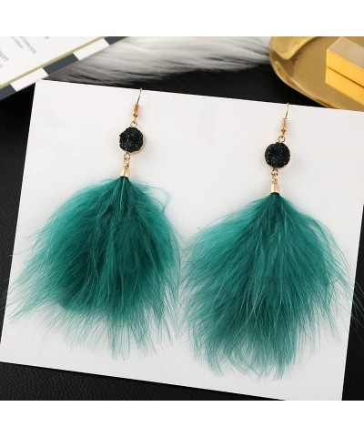 Long Feather Tassel Earrings Bohemian Elegant Dangle Earrings for Women Girls green $5.87 Earrings