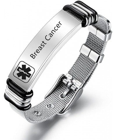 Medical Alert ID Bracelets for Men Women Stainless Steel Adjustable Mesh Belt Chain Cuff Bracelet Health Alert Identification...