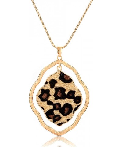 Long Necklaces for Women Leather Leopard Necklace Animal Print Cheetah Pendant Necklaces Gold Chain Necklace D Quatrefoil $9....