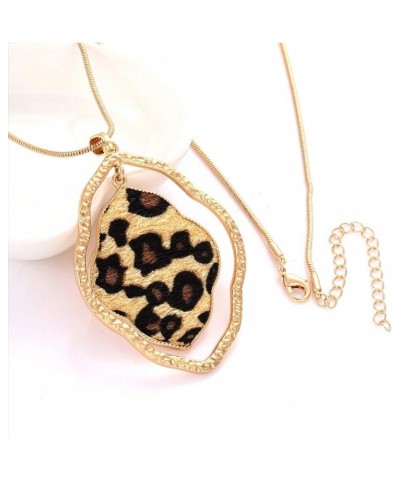 Long Necklaces for Women Leather Leopard Necklace Animal Print Cheetah Pendant Necklaces Gold Chain Necklace D Quatrefoil $9....