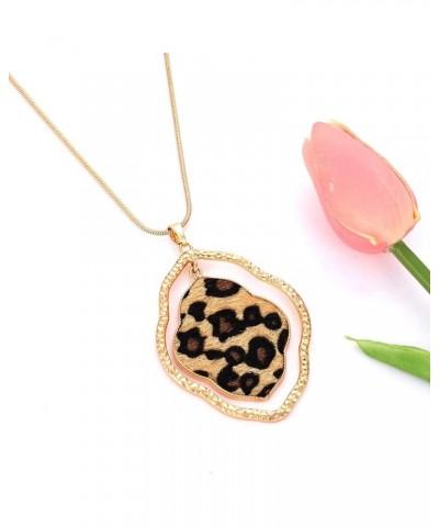 Long Necklaces for Women Leather Leopard Necklace Animal Print Cheetah Pendant Necklaces Gold Chain Necklace D Quatrefoil $9....