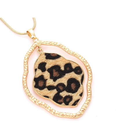 Long Necklaces for Women Leather Leopard Necklace Animal Print Cheetah Pendant Necklaces Gold Chain Necklace D Quatrefoil $9....