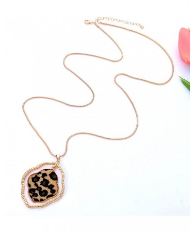 Long Necklaces for Women Leather Leopard Necklace Animal Print Cheetah Pendant Necklaces Gold Chain Necklace D Quatrefoil $9....