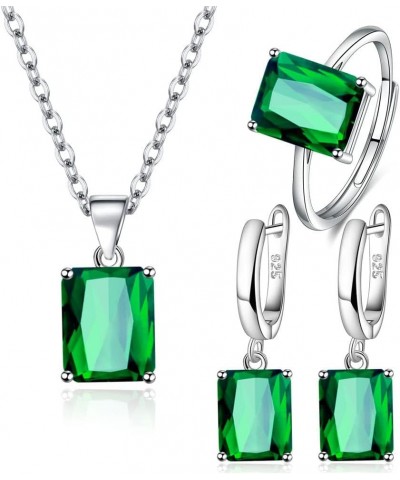 3Pcs Square Ring Earrings Buckle Earrings Pendant Necklace Three Piece Set Women's Emerald Necklace Pierced Earrings Set Brid...