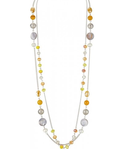 Layered Long Necklaces for Women Crystal Beaded Statement Necklace Sweater Silver Chain with Gifts Box Jewelry Yellow $11.04 ...