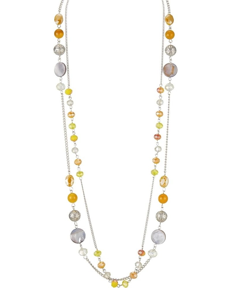 Layered Long Necklaces for Women Crystal Beaded Statement Necklace Sweater Silver Chain with Gifts Box Jewelry Yellow $11.04 ...