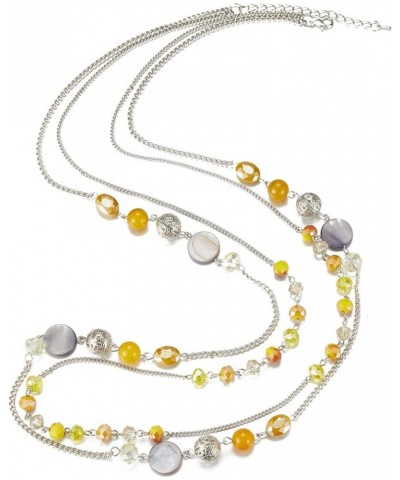 Layered Long Necklaces for Women Crystal Beaded Statement Necklace Sweater Silver Chain with Gifts Box Jewelry Yellow $11.04 ...