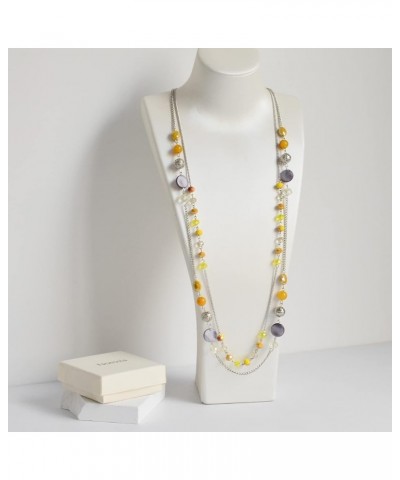 Layered Long Necklaces for Women Crystal Beaded Statement Necklace Sweater Silver Chain with Gifts Box Jewelry Yellow $11.04 ...