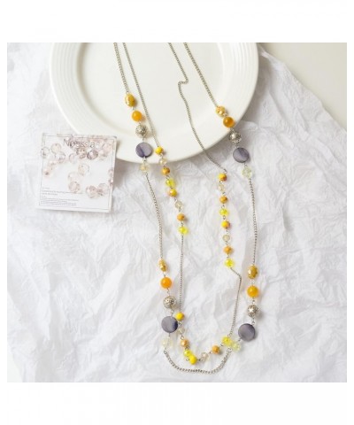 Layered Long Necklaces for Women Crystal Beaded Statement Necklace Sweater Silver Chain with Gifts Box Jewelry Yellow $11.04 ...