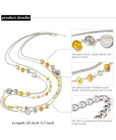 Layered Long Necklaces for Women Crystal Beaded Statement Necklace Sweater Silver Chain with Gifts Box Jewelry Yellow $11.04 ...