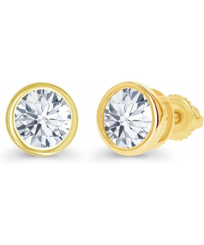 14K Gold Plated 925 Sterling Silver Hypoallergenic 5mm Round Bezel Set Genuine Birthstone Solitaire Screwback Stud Earrings C...