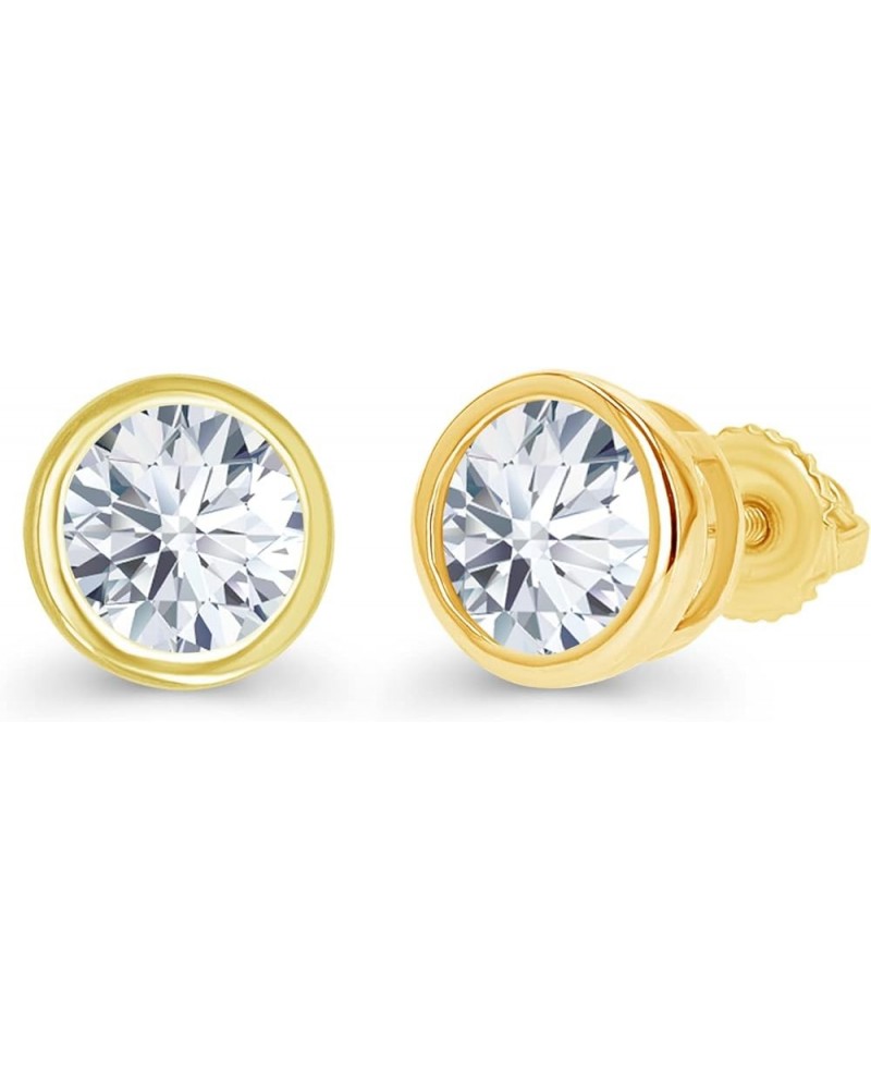 14K Gold Plated 925 Sterling Silver Hypoallergenic 5mm Round Bezel Set Genuine Birthstone Solitaire Screwback Stud Earrings C...