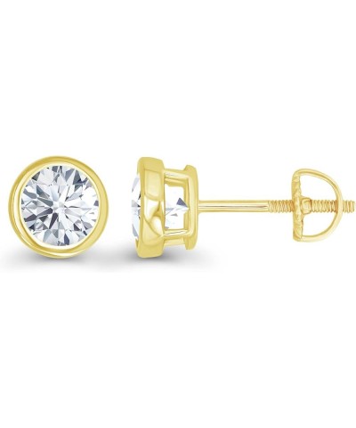 14K Gold Plated 925 Sterling Silver Hypoallergenic 5mm Round Bezel Set Genuine Birthstone Solitaire Screwback Stud Earrings C...