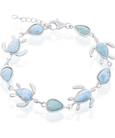 Natural Larimar Alternating Turtle and Round/Pear Shaped 7.5", 8" Link Bracelet Sterling Silver Jewelry for Women or Teens Tu...