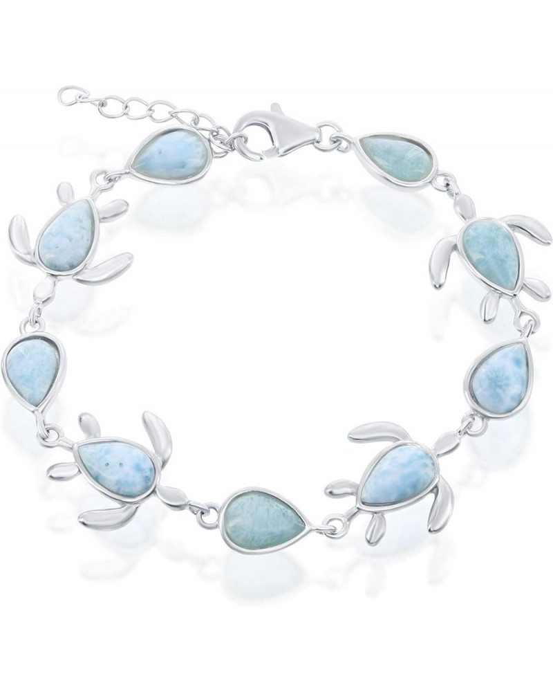 Natural Larimar Alternating Turtle and Round/Pear Shaped 7.5", 8" Link Bracelet Sterling Silver Jewelry for Women or Teens Tu...