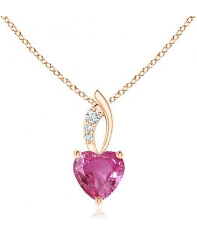 Natural Pink Sapphire Solitaire Heart Pendant Necklace for Women, Girls in 14K Solid Gold/Platinum | September Birthstone | J...