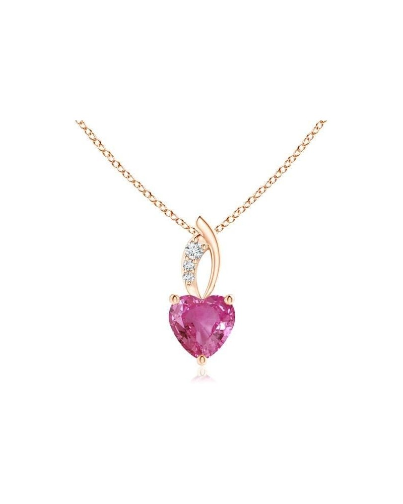 Natural Pink Sapphire Solitaire Heart Pendant Necklace for Women, Girls in 14K Solid Gold/Platinum | September Birthstone | J...