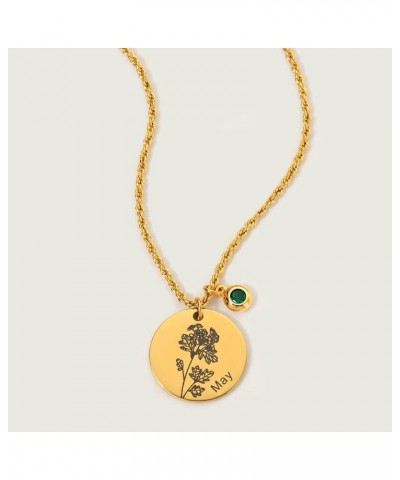 Birth Flower Necklace 18k Gold Custom Floral Pendant Necklaces Dainty Birth Month Flower Disc Hand Stamped Necklace Personali...