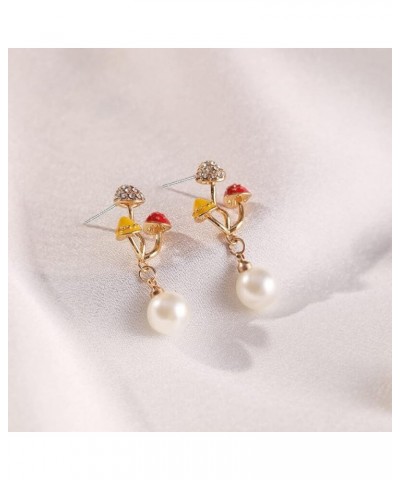 Mushroom Earrings 14K Gold Cute Mushroom Pearl Drop Dangle Earrings for Women Girls Unique Y2K Fun Jewelry Gifts Mushroom Ear...