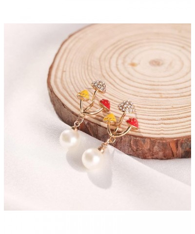 Mushroom Earrings 14K Gold Cute Mushroom Pearl Drop Dangle Earrings for Women Girls Unique Y2K Fun Jewelry Gifts Mushroom Ear...