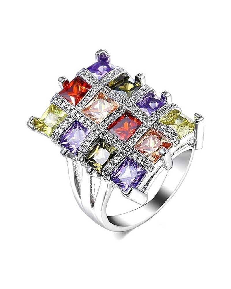 Fashion Red Purple Heart Cubic Zirconia Promise Rings Crystal Love Heart Wedding Cocktail Statement Eternity Ring Luxury Jewe...