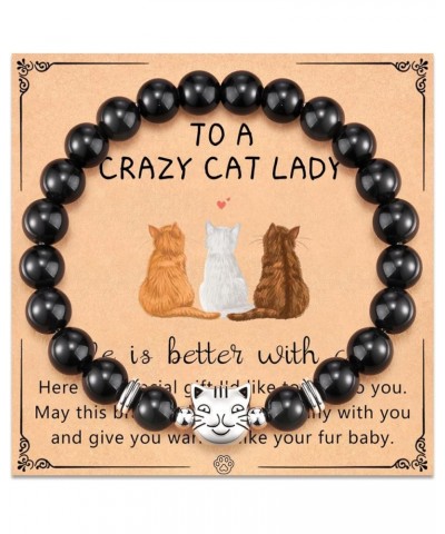 Nature Stone Black Cat/Tabby Cat/Tuxedo Cat/Orange Cat/Gray Cat/White Cat Bracelet Crazy Cat Lady Gifts for Women for Cat Lov...