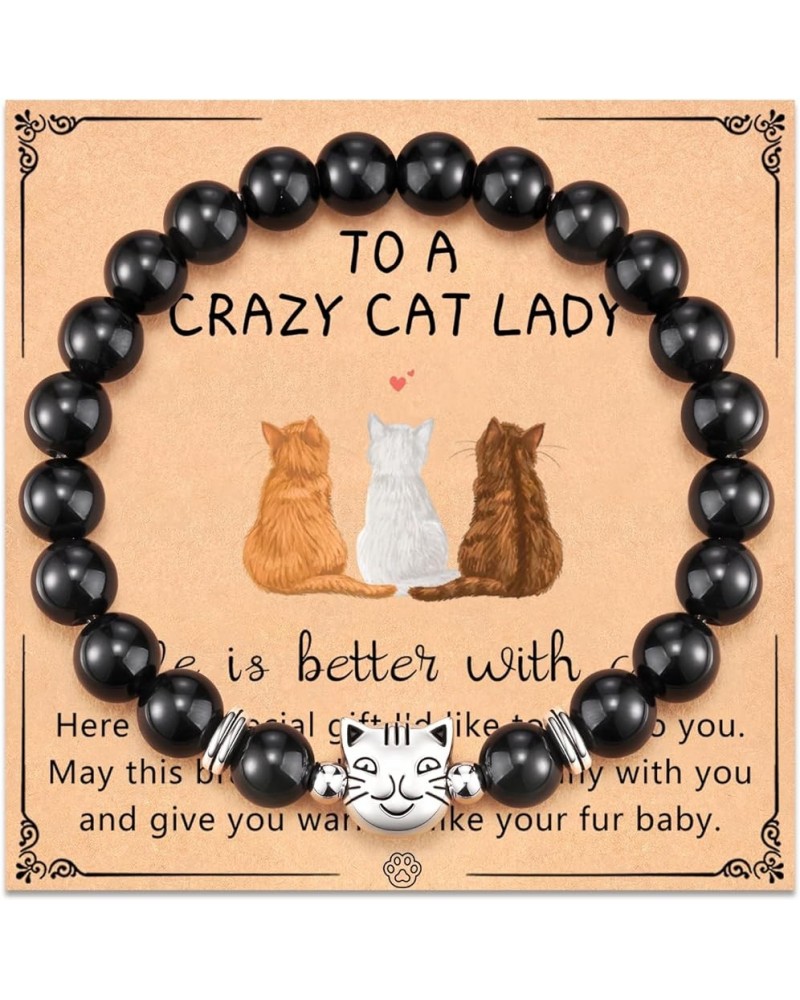 Nature Stone Black Cat/Tabby Cat/Tuxedo Cat/Orange Cat/Gray Cat/White Cat Bracelet Crazy Cat Lady Gifts for Women for Cat Lov...