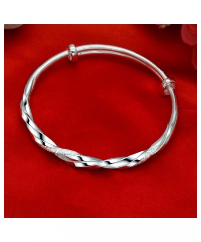 Sterling Silver Bangle Bracelets for Women,Fashion Jewelry Simple Adjustable 925 Silver Cuff Bangles for Women Mom Wife Valen...