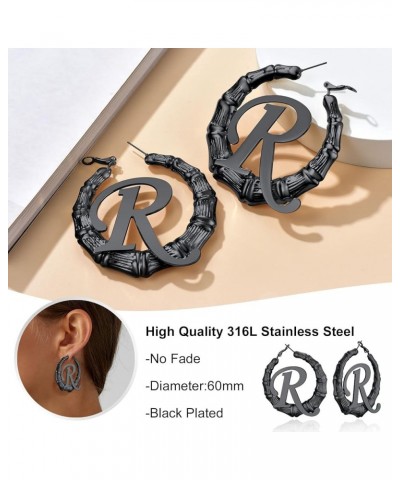 Initial Hoop Earrings Personalized for Women,Custom Letter Hoops Earrings Style Bamboo/Round Tube/Twisted,40/60/80mm,Stainles...