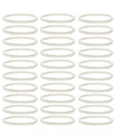 30 Pieces 6mm/8mm Faux White Pearl Bracelets for Women Stackable Stretch Beaded Bracelets Simulated Pearl Bracelet Set for Br...