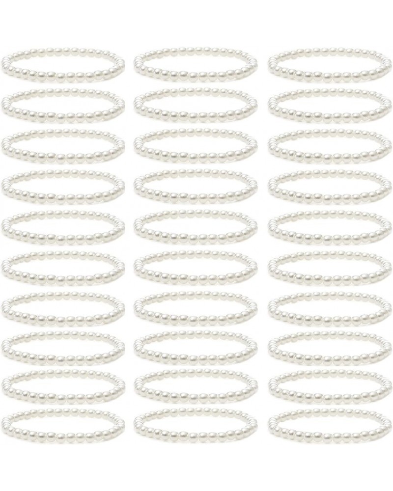 30 Pieces 6mm/8mm Faux White Pearl Bracelets for Women Stackable Stretch Beaded Bracelets Simulated Pearl Bracelet Set for Br...