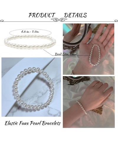 30 Pieces 6mm/8mm Faux White Pearl Bracelets for Women Stackable Stretch Beaded Bracelets Simulated Pearl Bracelet Set for Br...