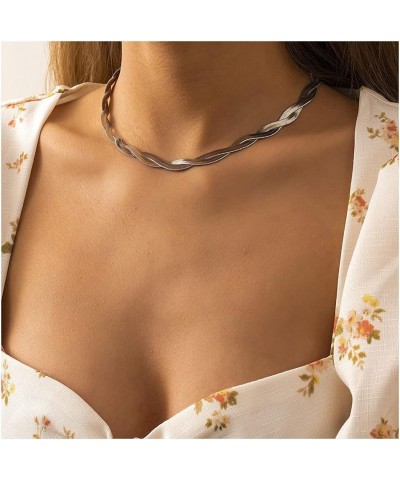 Double Layer Cross Twisted Snake Chain Choker Necklace for Women Sexy flat Herringbone Clavicle Link Necklaces Jewelry Silver...