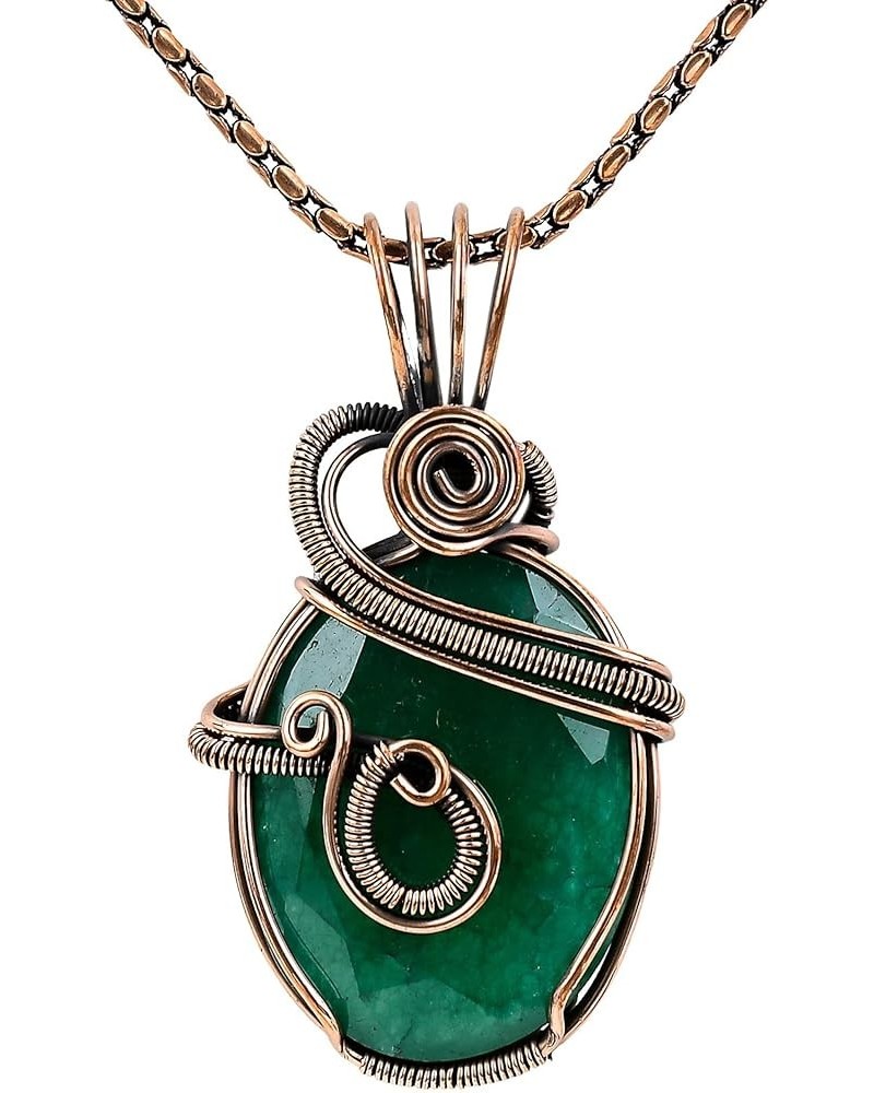 Gemstone Pendant Copper Wire Wrapped Jewelry Necklace 20 Emerald $22.03 Necklaces