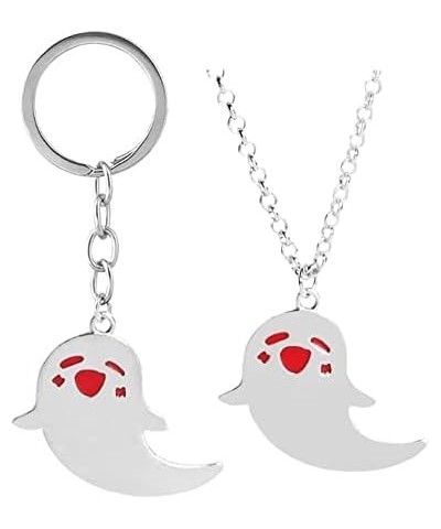 Hu Tao Necklace with Ghost Keychain Hu Tao Cosplay Costume Alloy Couple Jewelry Gifts For Fans(2pc) Silver $9.68 Necklaces