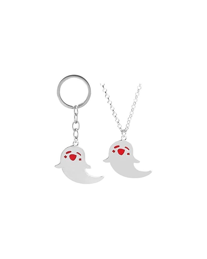 Hu Tao Necklace with Ghost Keychain Hu Tao Cosplay Costume Alloy Couple Jewelry Gifts For Fans(2pc) Silver $9.68 Necklaces