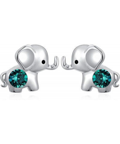 925 Sterling Silver Elephant Stud Earrings with 12 Birthstones Cute Animal Birthday Jewelry Gifts for Women Girls Daughter Gr...