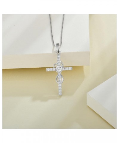 Cross Infinity Necklace Pendant Sterling Silver Religious Jewelry Pendant Necklace Birthstone Heart-shaped Ladies Pendant 04-...