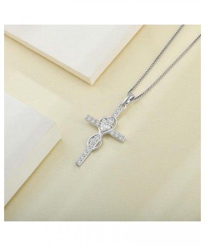 Cross Infinity Necklace Pendant Sterling Silver Religious Jewelry Pendant Necklace Birthstone Heart-shaped Ladies Pendant 04-...