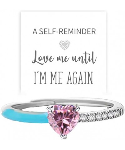 Love Me Until I'M Me Again Ring for Women Self Love Rings Black Heart-Cut Half Enamel Ring Open Cubic Zirconia Promise Rings ...