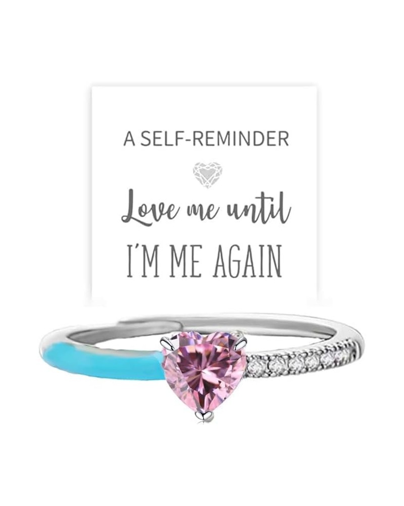 Love Me Until I'M Me Again Ring for Women Self Love Rings Black Heart-Cut Half Enamel Ring Open Cubic Zirconia Promise Rings ...