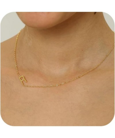 Initial Necklaces for Women, Dainty Gold Letter Necklace 14k Gold Plated Sideways Initial Necklace Cute Gold Name Necklace Si...