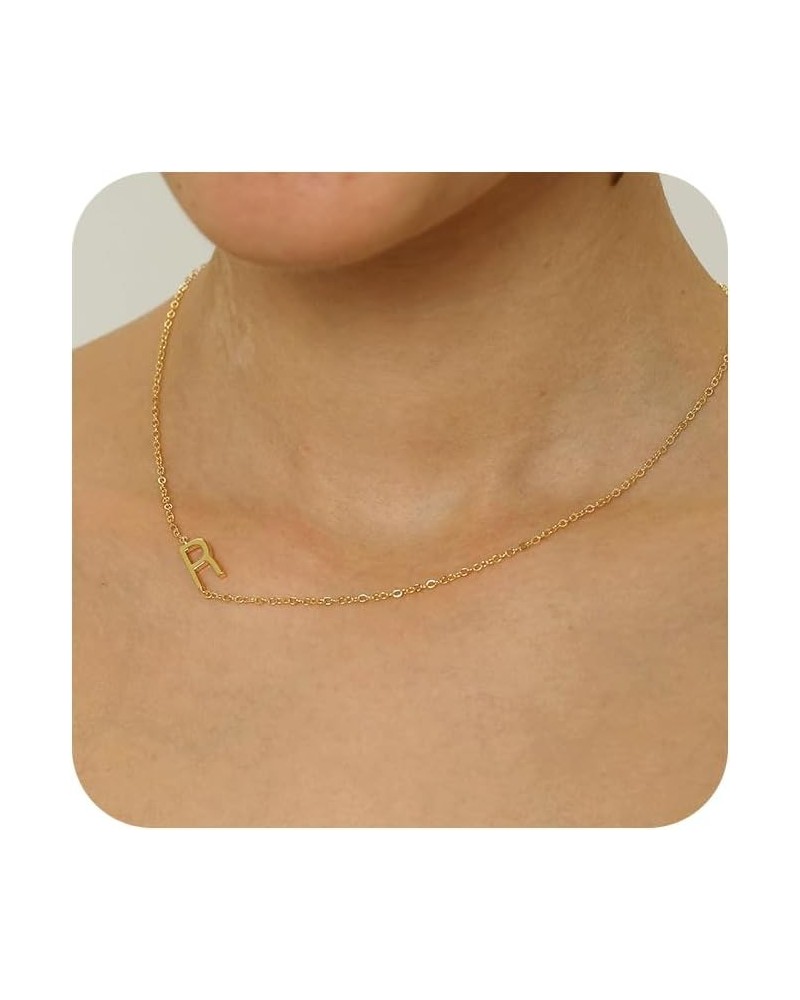 Initial Necklaces for Women, Dainty Gold Letter Necklace 14k Gold Plated Sideways Initial Necklace Cute Gold Name Necklace Si...