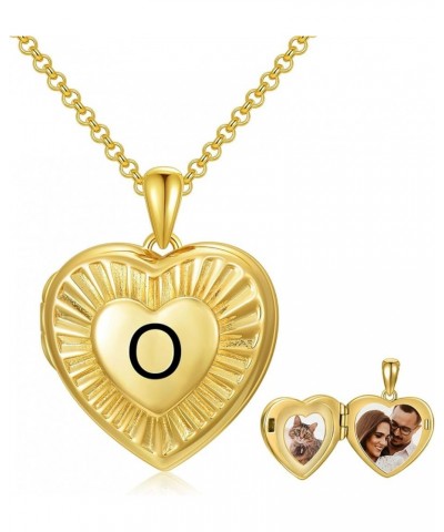 10K 14K 18K Solid Yellow Gold/Plated Gold Locket Radiation Initial Heart Locket Necklace That Holds Pictures Personalized Pho...