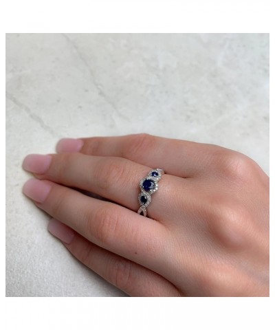 0.7 Carat Diamond And Three Blue Sapphire Round Bridal Engagement Rings Women 10KT White Gold Anniversary And Wedding Prong S...